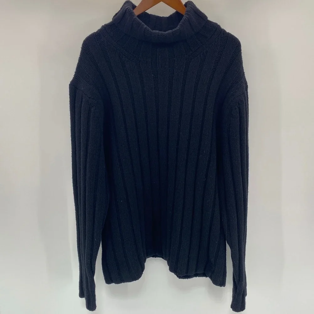 Banana Republic Mens Extra Large Black Lambswool Cashmere Ribbed Knit Sweater